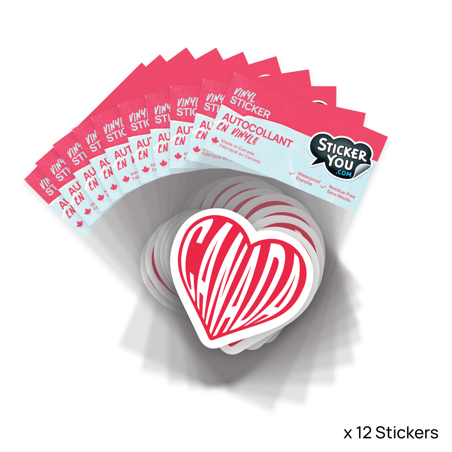 Canada Heart Sticker Pack of 12 Units