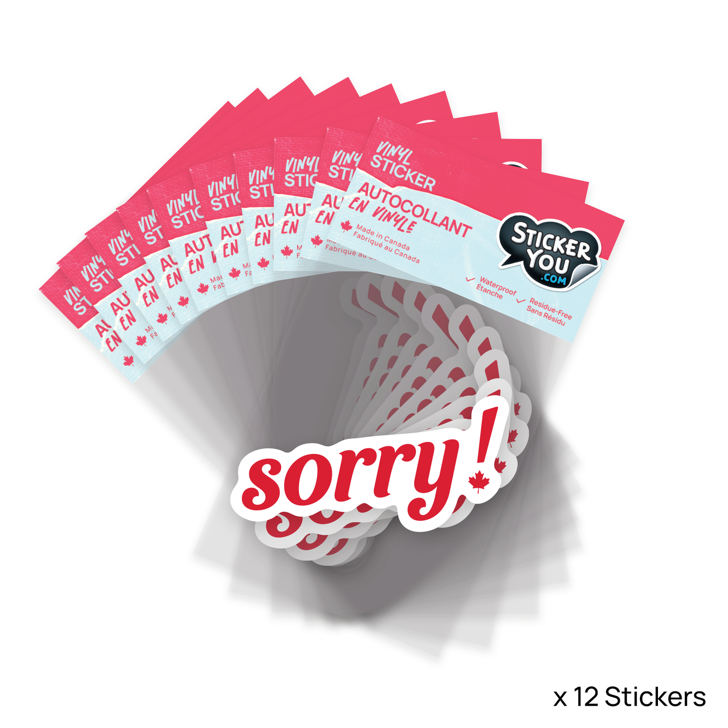Sorry Maple Leaf Sticker Pack (12 units @ $2.25 each)