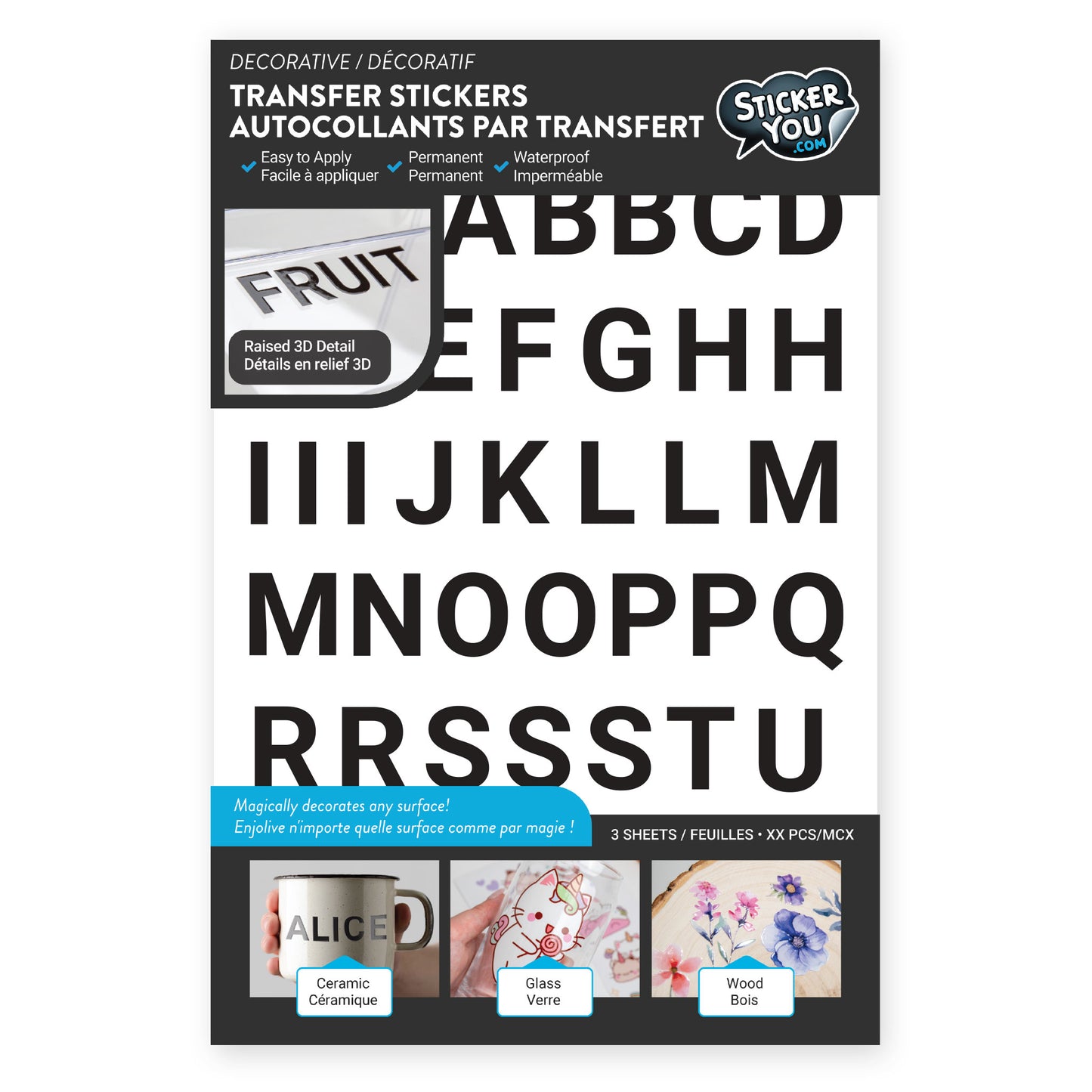Arial Lettering Transfer Stickers